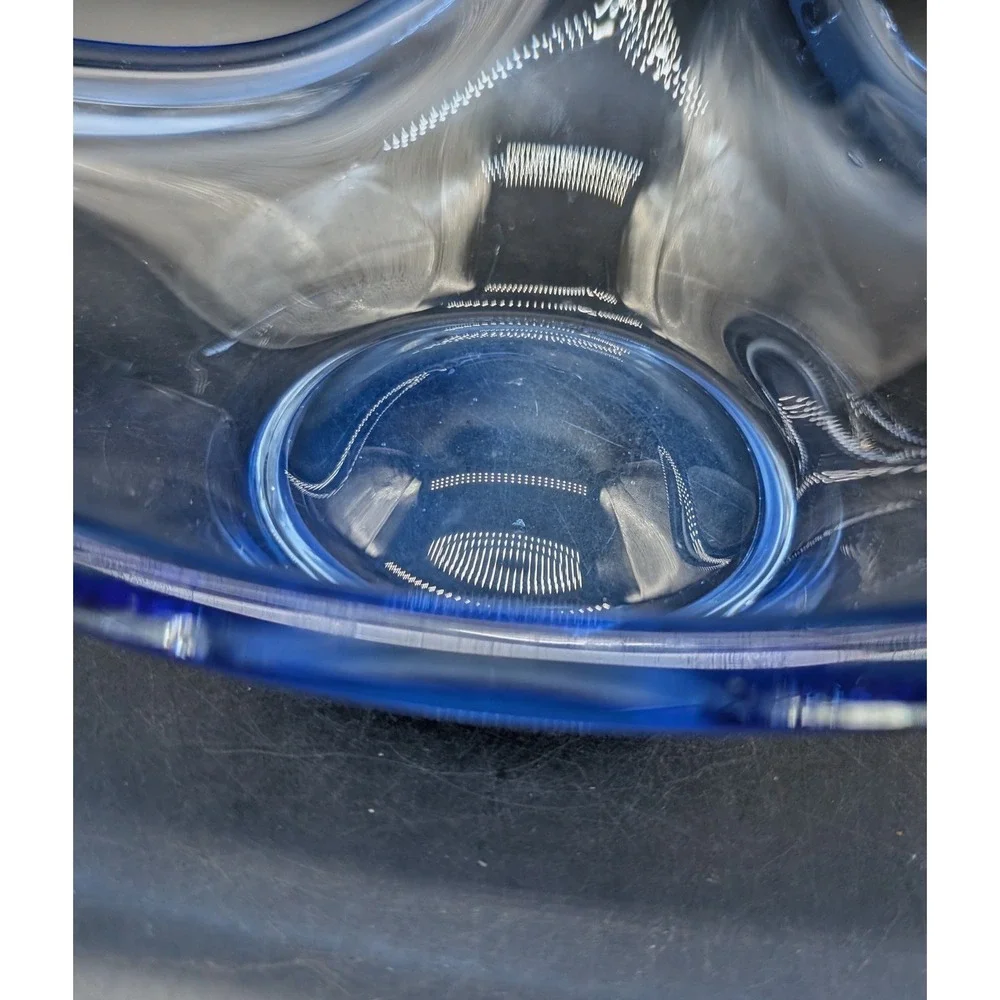 Holmegaard Per Lutken Blue Art Glass Triangular Bowl Danish Mid Century Modern
